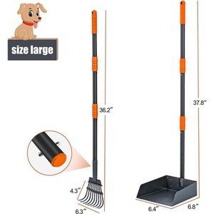 Pooper Scooper for Dog, Metal Poop Scooper Tray and Rake Set with Long Handle